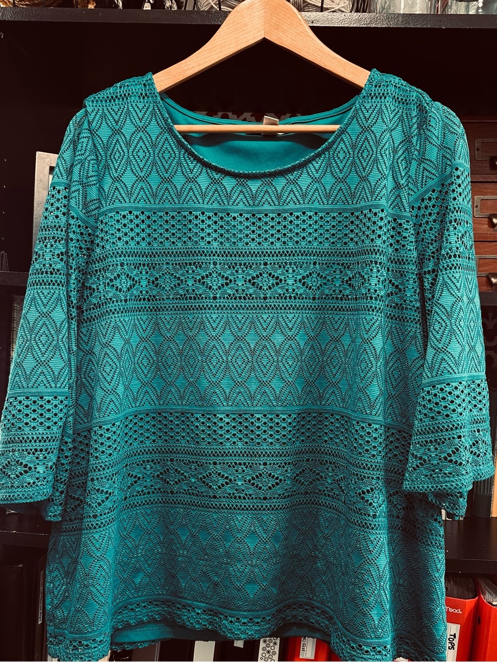 Dana Buchman Teal Lace Tunic Top